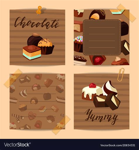 Set Of Cute Notes With Cartoon Chocolate Vector Image