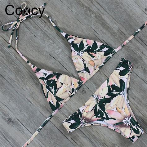 Coxcy Female Set Bikinis Set Women Bikini Bandage Floral Bathing Women