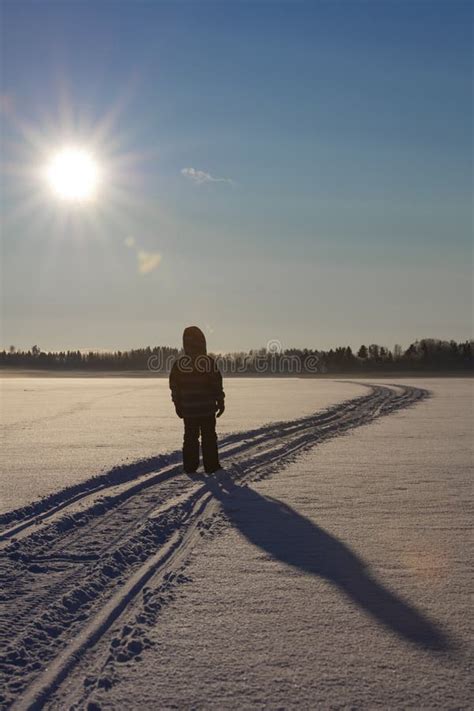 Little Boy Walking On The Lake Ice In Finland There S A Lot Of Snow