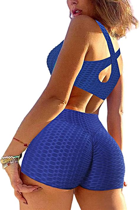 Cross1946 Workout Sets For Women 2 Piece Summer Outfits Booty Shorts