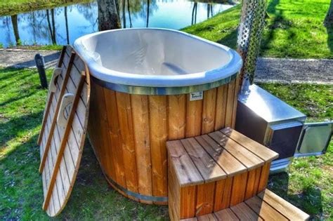 Outdoor Ofuro Hot Tub For 2 Persons With Fiberglass Liner Timberin Outdoor Spa Hot Tub