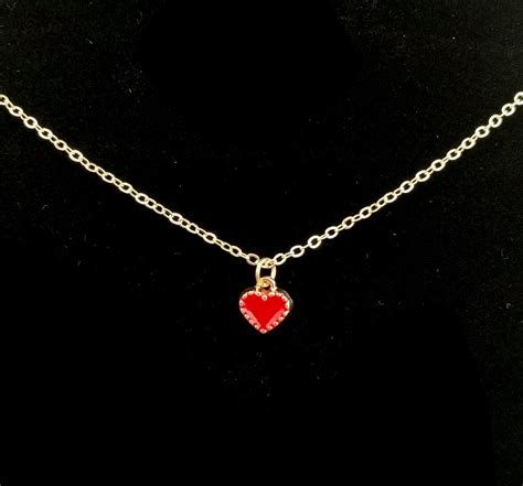 Red Heart Necklace Gold Necklace Gold Jewelry Red Heart Etsy