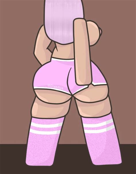 Rule 34 Big Ass Big Breasts Crabr34 Dark Skinned Female Facing Away Pink Hair Pink Shorts