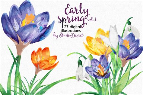 Watercolor Cliparts Early Spring Custom Designed Illustrations