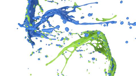 Blue And Green Paint Splashes Collide In Slow Motion Full Hd Stock
