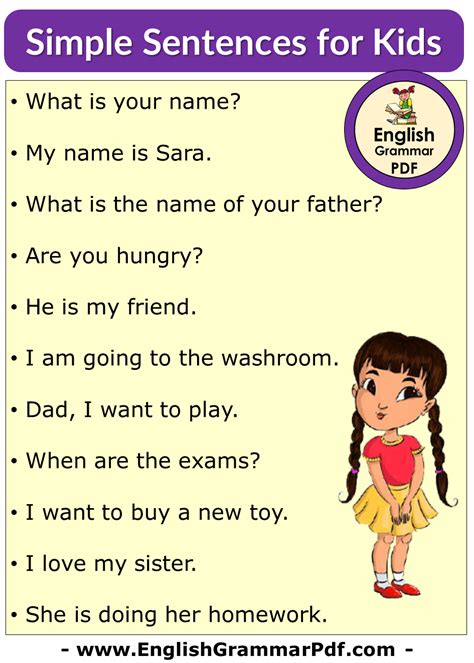 10 Simple Sentences For Kids English Grammar Pdf