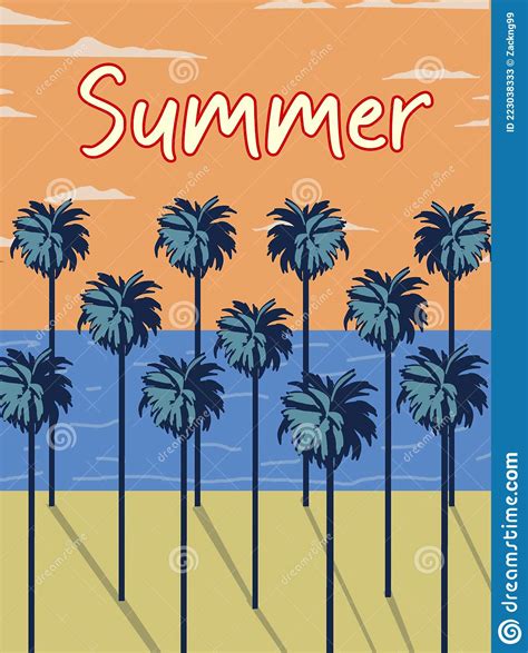 Summer Vibes With Sunset And Palm Tree Illustration Best For Travel