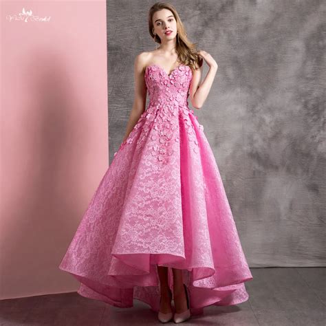 Rse899 Elegant Ball Gown Sweetheart Neckline High Low Lace Pink Prom Dress Prom Dresses