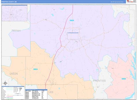 Prentiss County, MS Wall Map Color Cast Style by MarketMAPS