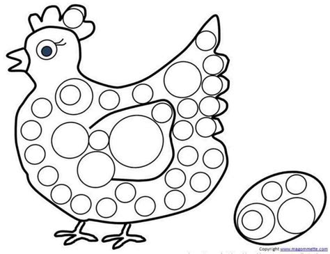 Modèle de dessin à imprimer avec Gommettes La Poulette et son œuf