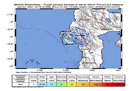 Gempabumi terkini (m ≥ 5.0). Gempa Bumi Berpusat di Darat Kembali Mengguncang Wilayah Majene