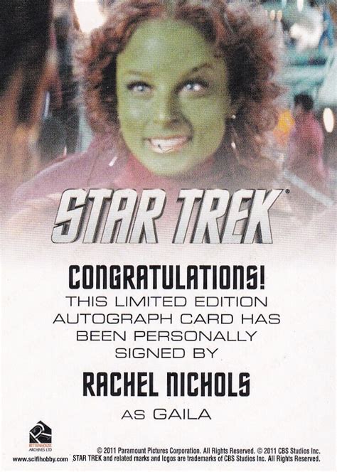 Star Trek Into Darkness Autograph Card Signed By Rachel Nichols As