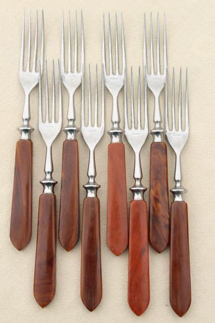 Vintage Flatware Set W Caramel Bakelite Handles Eichenlaub Rostfrei