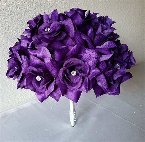 purple rhinestone rose bridal wedding bouquet artificial plants decor artificial plants