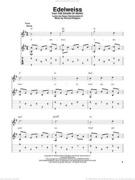 Je t'aimais, je t'aime, je t'aimerai 5. Hammerstein - Edelweiss, (intermediate) sheet music for guitar solo