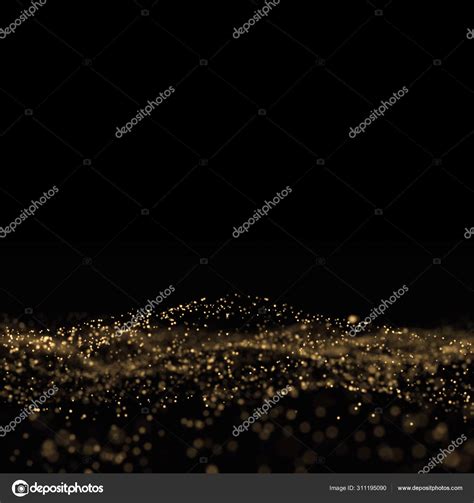 Gold Glitter Light Particles Wave On Black Background Shining Gold
