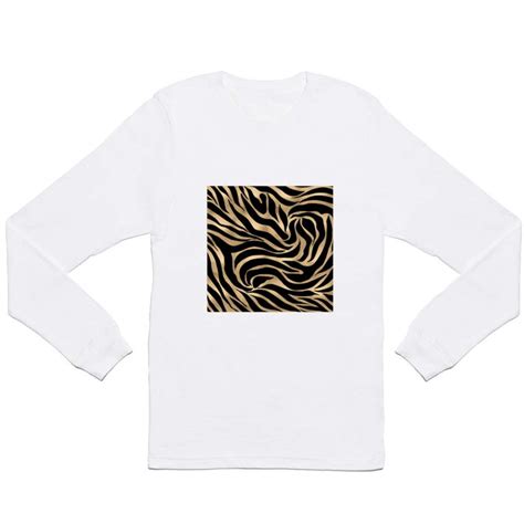 Elegant Metallic Gold Zebra Black Animal Print Long Sleeve T Shirt By
