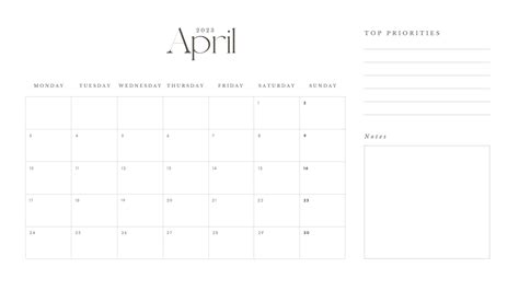 23 Minimalist April Calendars 2023 With Holidays Onedesblog