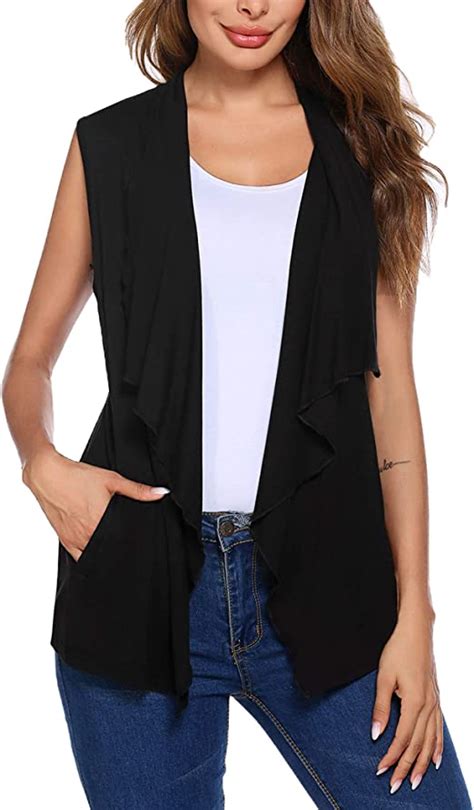 Beyove Womens Sleeveless Cardigan Vests With Side Pockets Asymmetric