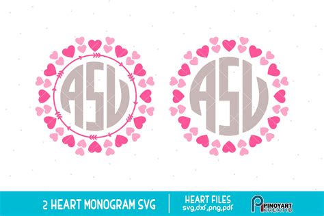 Heart Monogram Frame Svg Valentine Svg Vector Files
