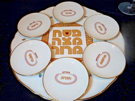 Judaica Porcelain Seder Plate Passover Israel Hand Painted Gold Red White Floral Seder Plate