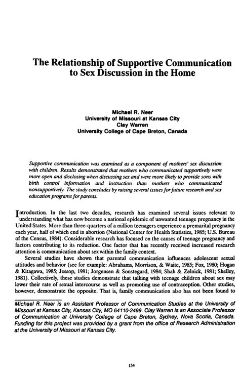 pdf the relationship of supportive communication to sex discussion in the home