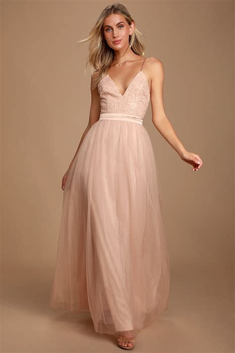 Lovely Blush Maxi Dress Sequin Dress Tulle Maxi Dress Gown Lulus