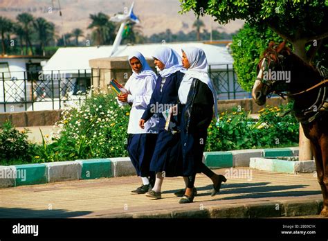 Egypt Nile River At Luxor Local School Girls Stock Photo Alamy