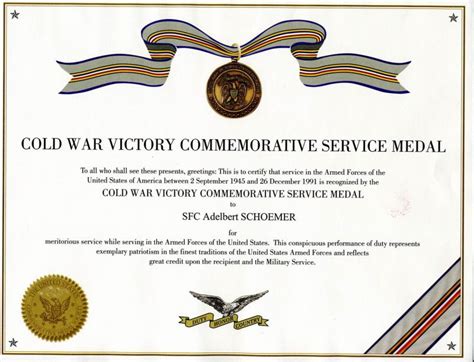 Cold War Victory Commemorative Service Medal Docum