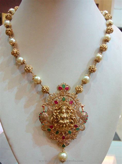 Gold Pearl Mala With Lakshmi Pendant South India Jewels