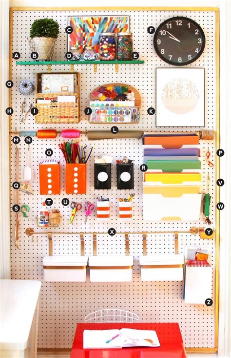I think the splurge on the ikea buckets & rod system is so beautiful & it really stands out. Kids Craft Room Organization, Pegboard Office Organization ...