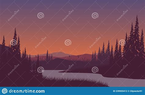 A Beautiful Mountain View From The Riverside With Fantastic Silhouettes