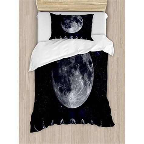 Lunarable Moon Phases Duvet Cover Set Giant Moon On The Starry Night Sky Eclipse Movement