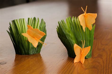 How To Make A Carrot Butterfly And Cucumber Fans Garnish Learn How To
