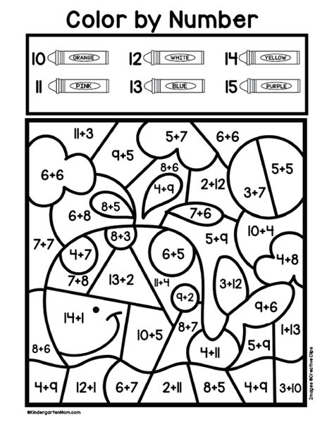 Addition Color By Number Worksheets Kindergarten Mom