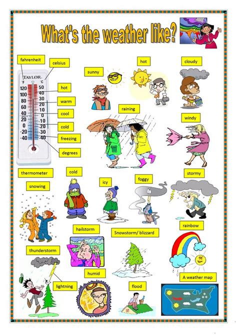 Weather is the state of the atmosphere, describing for example the degree to which it is hot or cold, wet or dry, calm or stormy, clear or cloudy. What's the weather like? worksheet - Free ESL printable ...