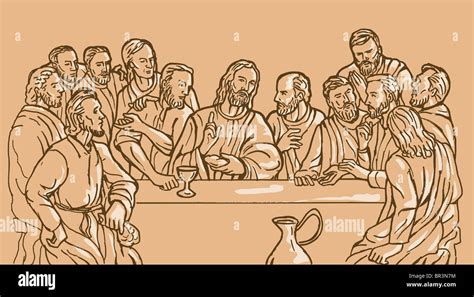 Hand Drawing Sketch Illustration Of The Last Supper Of Jesus Christ The