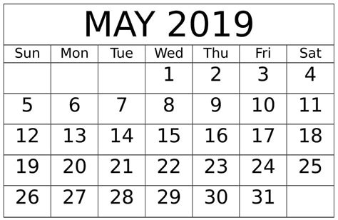 Printable May 2019 Calendar Editable Calendar Template Desk Calendar