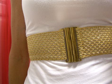 Vintage Wide Sparkly Gold Stretch Belt With Brass Clasp