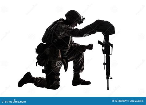 Sad Soldier Kneeling Because Of Friend Death Stock Image Image Of