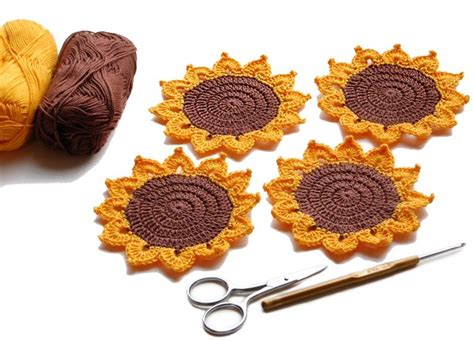 Sunflower Coasters Crochet Pattern Easy Crochet Pdf Pattern Etsy
