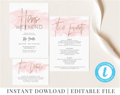 Printable Hens Party Invitation Hens Weekend Template Etsy Australia