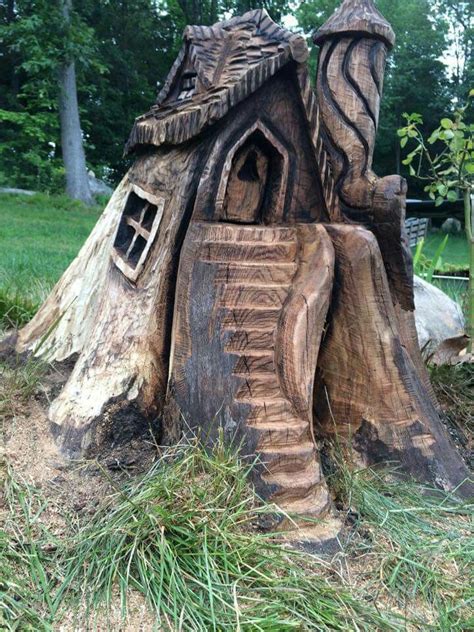 Carved Tree Stump Fairy House Tree Carving Carved Tree Stump Fairy
