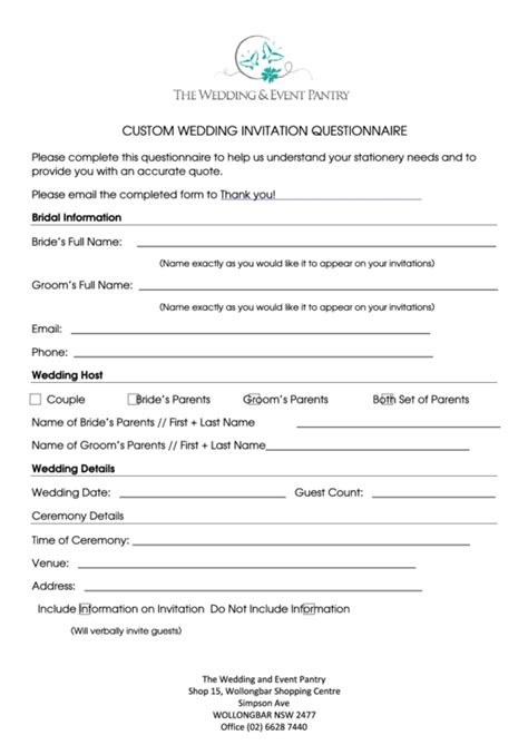 Wedding photography potential client questionnaire. Need a Custom Wedding Invitation Questionnaire? Here's a free template! Create ready-to ...