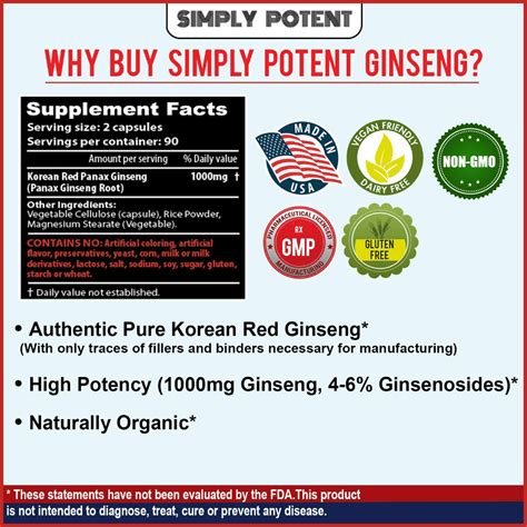 Korean Red Ginseng Extract Supplement 1000mg Simply Potent