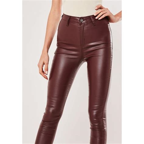 Missguided Tall Vice Coated Denim Skinny Jeans Burgundy