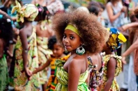 Afro Costa Rican Girl Wearing Her Ancestral African Dress Celebrates
