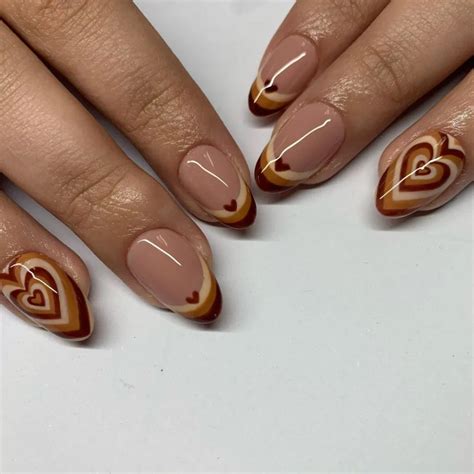 19 heart nails ideas to spice up your valentine s day diy brown acrylic nails heart nails