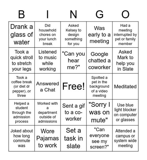 Virtual Office Bingo Card