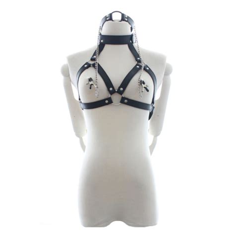 bdsm harness cupless bra cage collar with open mouth gagandbreast clamps bondage ebay